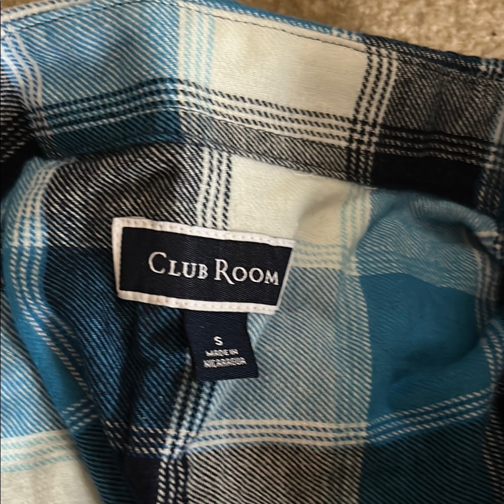 Club Room Teal and White Checkered Shirt